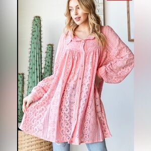 387 ❤️ OLI & HALI LACE BUTTON FRONT
FLARE HEM SHIRT